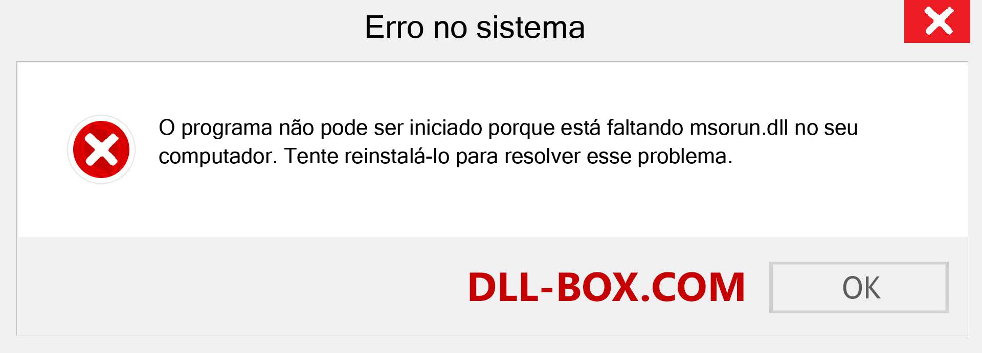 Arquivo msorun.dll ausente ?. Download para Windows 7, 8, 10 - Correção de erro ausente msorun dll no Windows, fotos, imagens